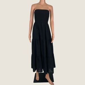 pink diamond long black strapless maxi tiered dress